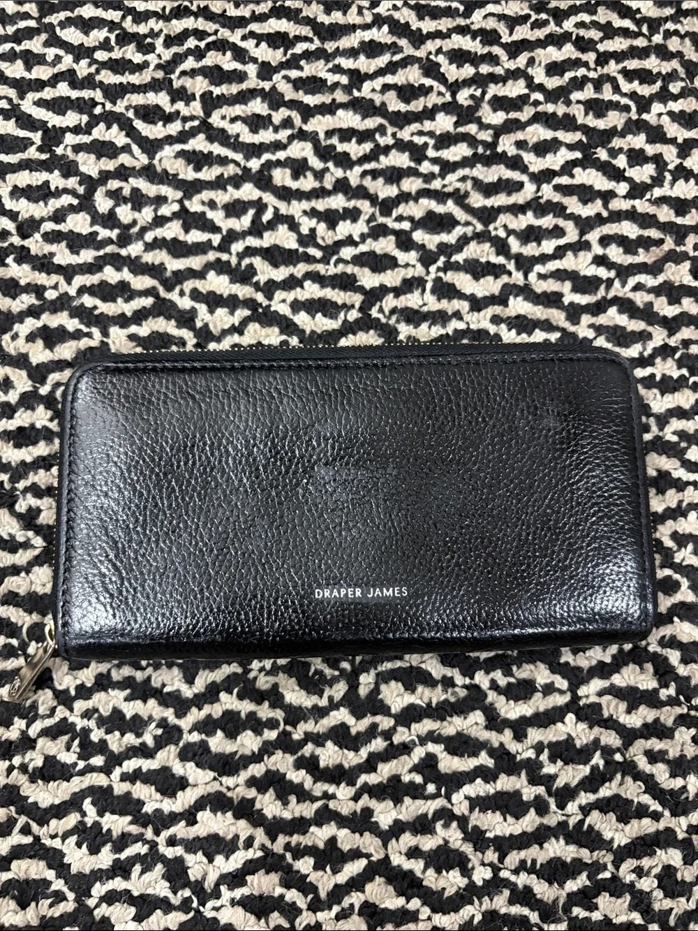 Draper James Black Pebbled Leather Zip-Around Wallet
